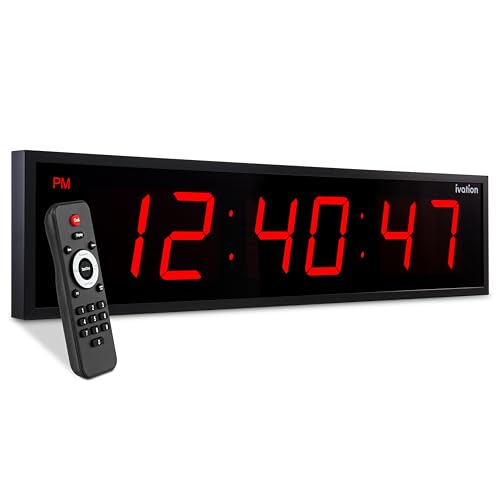 Ivation Oversized Digital Wall Clock with Large LED Display & Timer, 24" | Multi-function with Timer, Stopwatch, Alarms, Temp & Date, Aluminum frame, 6 Brightness levels, Time memory, Remote | Red - color: Red, size: 24" Inch