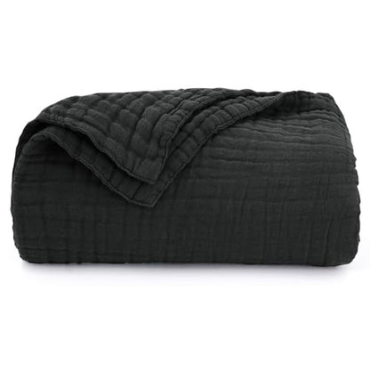 Love's cabin 100% Cotton Muslin Blanket, 6 Layer Lightweight Breathable Gauze Throw Blanket 50 x 60 Inches, Soft All Season Blanket for Couch, Bed, Sofa, Black - color: Black, size: Throw(50"x60")
