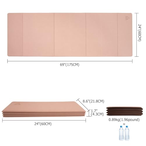 IwIeIaIrI Foldable POE Non Slip Yoga Pilates Mat– 1/4" (6mm) Thick | Foldable Lightweight with Carry Strap, Portable for Home Workout, Pilates, Travel & Gym Mat - color: Pink