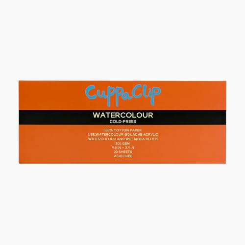 CuppaClip Watercolor Paper Block Pure Cotton Art Paper Pad 300GSM(140LB) Acid-Free 20 Sheets Watercolor Art Supplies (Cold Press, 9.8x3.9in) - color: Cold Press, size: 9.8x3.9in