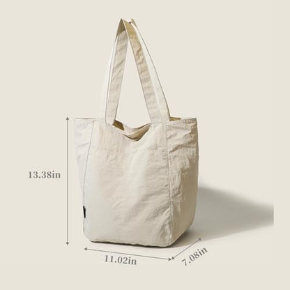 Barsine Tote Bag for Women Unisex Lightweight Nylon Totes Purses and Handbags Large Casual Shoulder Hobo for Travel Gym - color: White