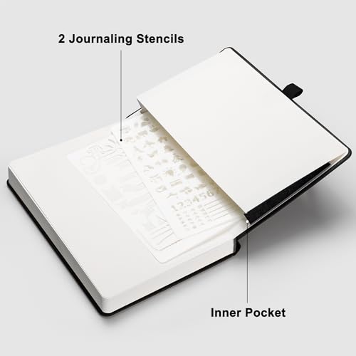 RETTACY Dotted Journal Notebook, 192 Pages, A5 Medium Size (5.7'' x 8.3'') | Leather Hardcover, 100 GSM Thick Paper, for Journaling, Planning, Tracking (Black) - color: Black, style: Dotted