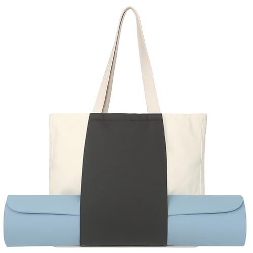 Large Canvas Yoga Tote Bag with Yoga Mats Bags Carrier - color: Beige & Black