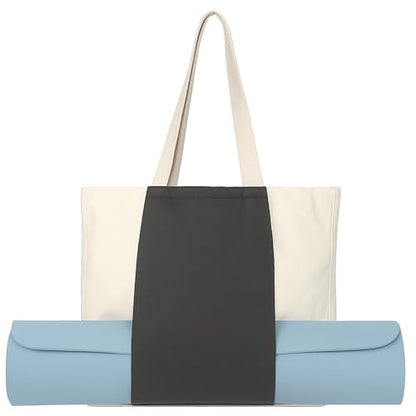 Large Canvas Yoga Tote Bag with Yoga Mats Bags Carrier - color: Beige & Black