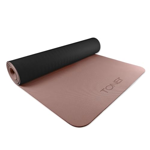 TONE Fitness Yoga Mat 1/4" Thick Non Slip Exercise & Pilates Mat for Home Workouts with Carrying Strap | Multiple Options - color: Black/Mocha, style: Pyramid Pattern