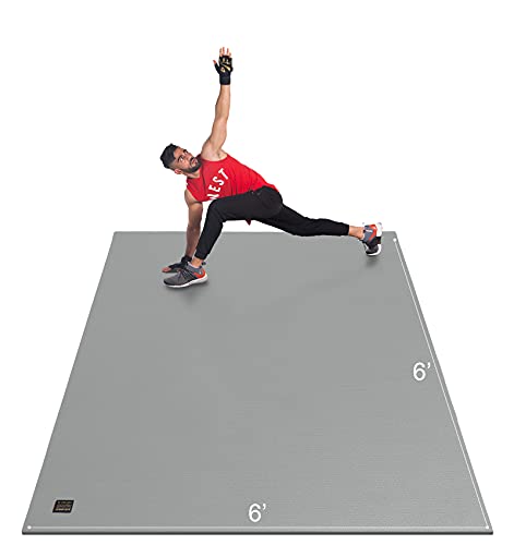 GXMMAT Large Exercise Mat 6'x4'/6'x5'/6'x6'(7mm) | High-Density Wide Workout Mats for Home Gym & Garage Flooring,Non-Slip Thick Cardio Mat for MMA,Weights,Fitness,Shoe-Friendly - color: Grey Cool, size: 6*6 FT
