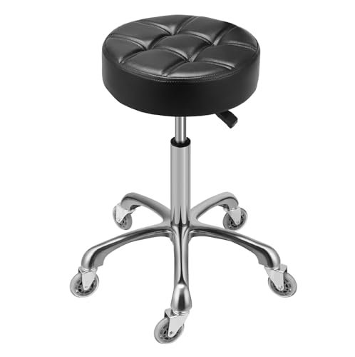 Kaleurrier Swivel Stool Adjustable Height: Heavy Duty Rolling Shop Stools - color: Black