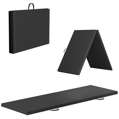 Gymnastics Tumbling Mat Portable Gymnastics Mat Foldable Tumbling Mat 2ft W 6ft L/4ft W 6ft L/4ft W 8ft L/4ft W 10ft Exercise Mat Yoga Mat with Carrying Handles for Yoga Gymnastics - color: Black, size: 2 Fold 2'x6'x1.6"THK