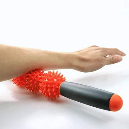 Tiger Tail Pressure Point Muscle Roller Massage Stick, The Spiky Roller, 17" Roller with Three 2.25" Independently Rolling Spiked Balls (Acupressure Roller)