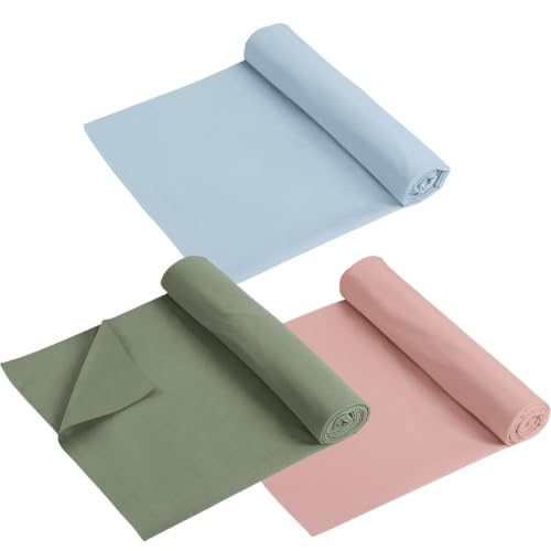 Breling 3 Pack Suede Yoga Towels 26"x73" Non-Slip Hot Yoga Towel Mats with Highly Absorbent Soft Suede Microfiber Rapid Dry for Bikram Pilates Home Workout Women Pink Lotus Bean Green Light Blue