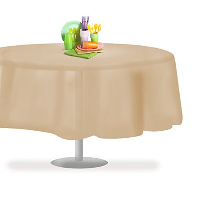 Beige 1 Pack Premium Disposable Plastic Tablecloth 84" Inch Round Table Cover - color: Beige, size: 1 Pack 84" Round