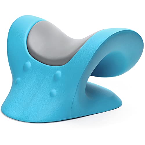 RESTCLOUD Comfortable Neck Stretcher for Neck Pain Relief, Neck and Shoulder Relaxer Cervical Neck Traction Device for TMJ Pain Relief and Muscle Relax, Cervical Spine Alignment Chiropractic Pillow - color: Blue