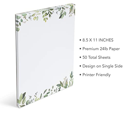 Leaf Theme Paper Stationery, Greenery Letterhead Paper 8.5 x 11 Inches, 50 Sheets, Elegant Writing Paper, Pretty Stationary Paper, Decorative Printer Paper - color: Leaf Paper 50 Set