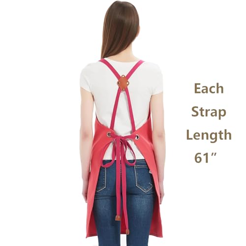 AFUN Chef Aprons for Women Men with Oversized Pockets, 12-Ounce Cotton Canvas Cross Back Water Repellent Apron (Pink) - color: Pink