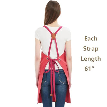AFUN Chef Aprons for Women Men with Oversized Pockets, 12-Ounce Cotton Canvas Cross Back Water Repellent Apron (Pink) - color: Pink