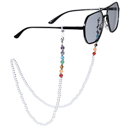 TUMBEELLUWA Reiki 7 Chakra Stone Beads Eyeglasses Chain for Women Men - color: White
