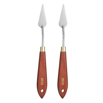 HARFINGTON 2pcs Palette Knife Painting Tool 1.97" x 0.79" Stainless Steel Teardrop Blade 7.87" Length Spatula Painting Pallet Knives with Hole Beech Wood Handle for Acrylic Canvas, Red/Silver - size: 7.87" x 0.79" x 1.97"