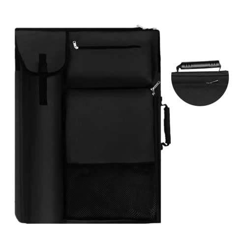 TreochtFUN Art Bags for Supplies Portfolio Case 19 X 25.5 in | for Storage A2 Canvas Board A3 Sketchbook - Carrying Artwork with Backpack & Tote-handle - color: Dark Black