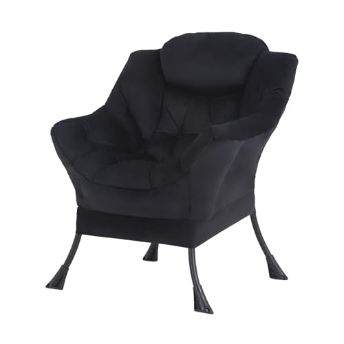 Tiita Lazy Chair, Black Modern Large Accent Armchair, Comfy Leisure Sofa Reading Chair for Bedroom, Living Room, Dorm Rooms, Garden and Courtyard, Black - color: Peach Skin Black-single
