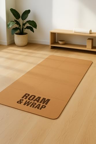 Roam & Wrap Travel Yoga Mat Packable & Foldable – 5mm Cork Yoga Mat, Not Rolled, Lightweight Portable Yoga Mat for Travel, Carry-On, Pilates & Gym