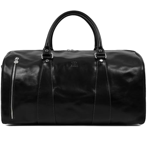 Time Resistance Leather Duffel Bag - Large Weekend Gym Travel Bag (Black) - color: Black
