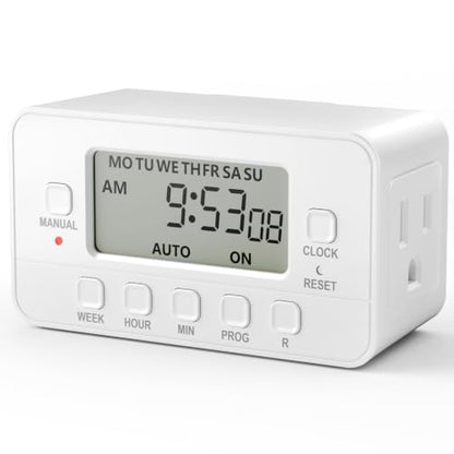 BN-LINK 7-Day Heavy Duty Digital Timer with Dual Outlet, LCD Display, 3-Prong Programmable Design, for Lights, Fans, Coffee Machine, Home, Kitchen, Office, Indoor Use, 125V 15A 1875W, 1 Pack - color: 7 Day, 2 Outlet, 1-pack