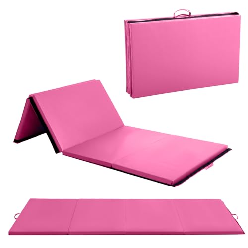 Gymnastics Mats Foldable Tumbling Mats Portable Gymnastics Exercise Mat Thick Gymnastics Tumbling Mats Pad Home Exercise Panel Mat With Carrying Handles - color: Pink, size: 4 ft W x 10 ft L