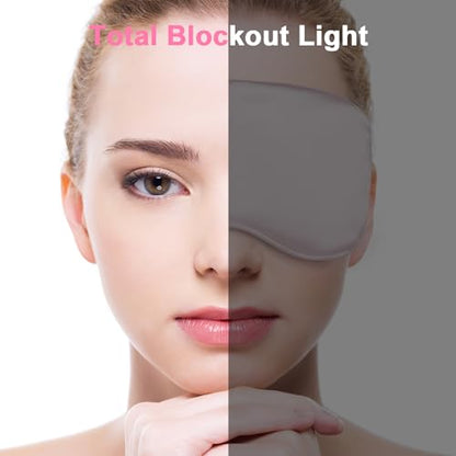 Sleep mask w/Cooling Gel Eye Mask, 2Packs Heated Eye Mask for Sleeping, Reusable Ice Silk Blackout Eye Cover Sleeping Mask for Travel, Home, Office, Yoga, Stocking Stuffers (Black+Pink) - color: Black & Pink