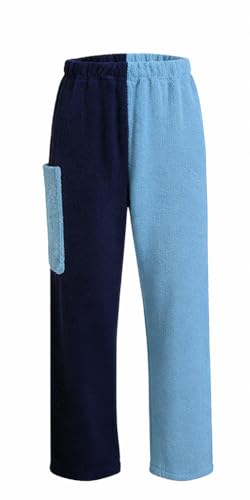Cotton Terry Towel Pants, Towel Pants for Swimmers, Resort Wear, Beach Coverup, Swim Wear - color: Blue & Light Blue, size: Large