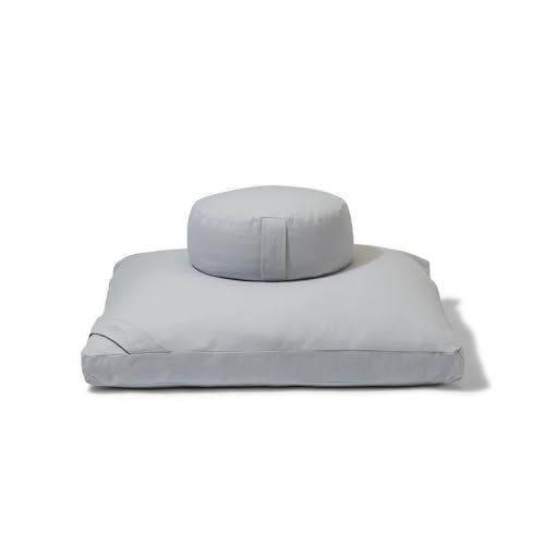 renoo Meditation Cushion Set - Zafu Meditation Pillow and Zabuton Floor Cushion - Adjustable Organic Buckwheat and Cotton Fill - GOTS Certified Cotton Washable Covers - 30x30x10 - Multiple Colors - color: Pebble