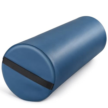 PU Leather Round Bolster Pillow, 26 x 9 In Massage Bolsters for Under Legs | Massage Knee Pillow with Strap Handle, Exercise Bolster for Legs Massage Table Roll Pillow Leg Bolster for Massage Table - color: 9“ Full Round - Blue