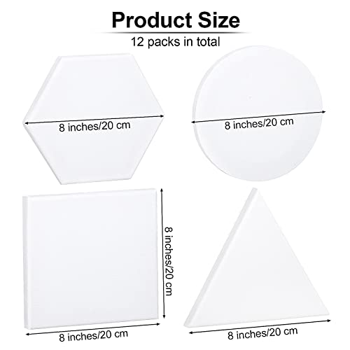 Aodaer 12 Pieces Stretched Canvas for Painting 8 Inch Blank Canvas Panels Triangle Square Hexagon Round Shape Canvases Boards Art Supplies for Acrylic Pouring Oil Painting - size: 8 Inch