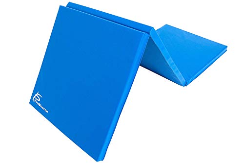 ProsourceFit Tri-Fold Folding Thick Exercise Mat 6’x2’ with Carrying Handles for MMA, Gymnastics, Stretching, Core Workouts - color: Blue