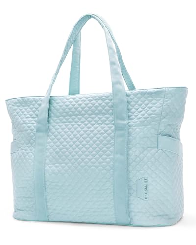 BAGSMART Crush Tote Bag for Women, 20L Puffer Work Tote with Zipper, Travel Essentials Quilted Nurse Hospital Bag - color: Baby Blue