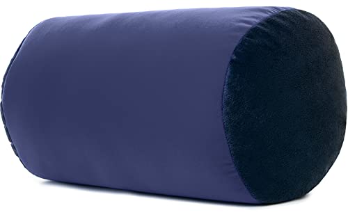 Microbead Bolster Neck Roll Pillow, 14x8 in Cylinder Tube, Dark Blue | Silky smooth face helps prevent sleep creases and hair breakage, light squishy support for head and shoulders, travel ready - color: Dark Blue