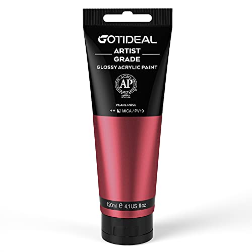 GOTIDEAL Metallic Acrylic Paint Pearl Rose Red Tubes(120ml, 4.1 oz) Non Toxic Non Fading,Rich Pigments for Painters, Adults & Kids, Ideal for Canvas Wood Clay Fabric Ceramic Craft Supplies (Pearl | Non Toxic, Non Fading, Rich Pigments,for Painters, Adults