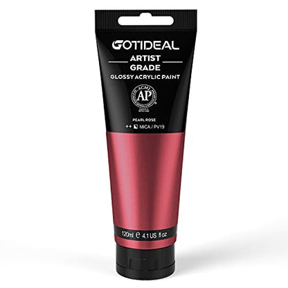 GOTIDEAL Metallic Acrylic Paint Pearl Rose Red Tubes(120ml, 4.1 oz) Non Toxic Non Fading,Rich Pigments for Painters, Adults & Kids, Ideal for Canvas Wood Clay Fabric Ceramic Craft Supplies (Pearl | Non Toxic, Non Fading, Rich Pigments,for Painters, Adults