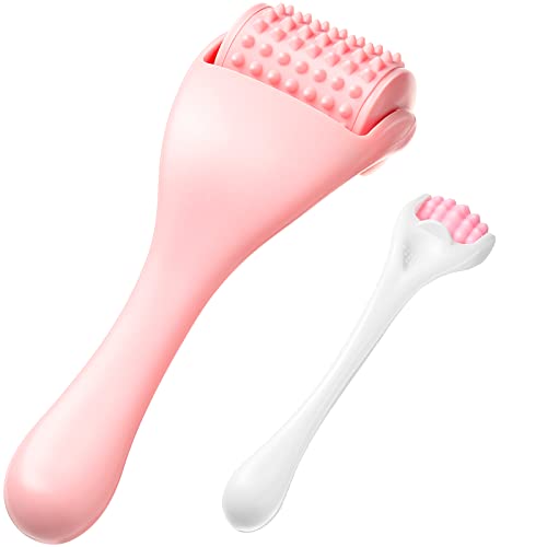 Tondiamo 2 Pcs Muscle Roller Portable Small Silicone Massager Roller Deep Tissue Muscle Massage Stick Cellulite Remover Scar Tissue Massager for Relief Face Neck Arm Back Leg(Pink,Silicone) - color: Pink, style: Silicone