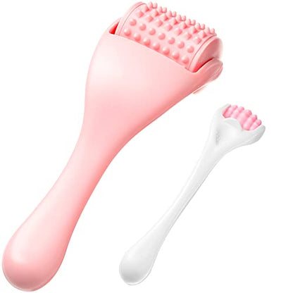 Tondiamo 2 Pcs Muscle Roller Portable Small Silicone Massager Roller Deep Tissue Muscle Massage Stick Cellulite Remover Scar Tissue Massager for Relief Face Neck Arm Back Leg(Pink,Silicone) - color: Pink, style: Silicone