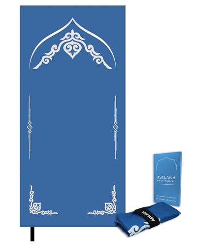 Portable Islamic Pocket Prayer Mat, Waterproof & Lightweight Thin Travel Sajjadah, Foldable Compact Small Muslim Praying Rug with Elastic Band, Essential Salah Gift Accessory - color: Royal Blue