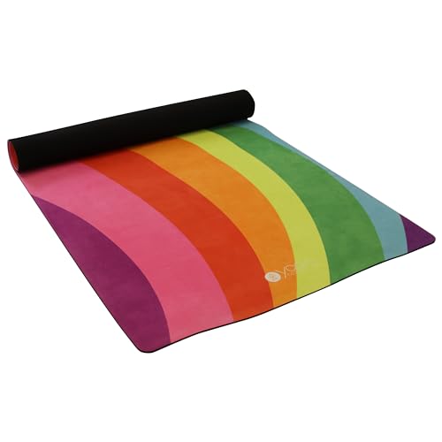 YOGA DESIGN LAB | The Combo Yoga Mat | 2-in-1 Mat+Towel | Eco Luxury | Ideal for Hot Yoga, Power, Bikram, Ashtanga, Sweat | Studio Quality | Includes Carrying Strap! - color: Rainbow, size: 3.5mm
