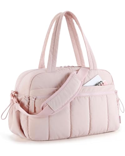 BAGSMART Duffle Bag for Travel, Gym Bag for Women, Weekender Carry on | PVC Wet Pocket, Airline Approved Personal Carry-on Size, Fits Under-seat, One Bag for Gym, Travel, Hospital, Overnight - color: Coral Pink, size: Medium