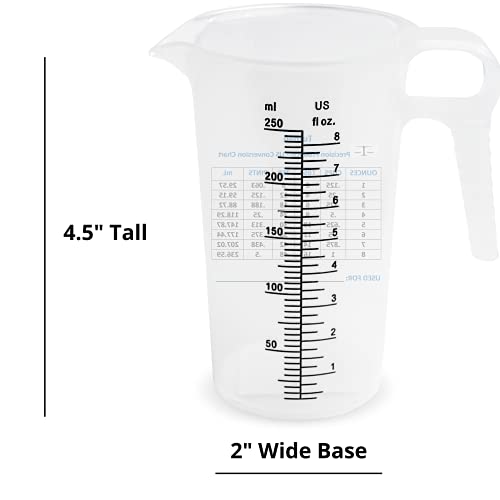 8oz 1 Cup Measure Pitcher with Convenient Conversion Chart– Food Grade - Great for Cooking, Home Hobbies, Aquariums, Pet Additives, Medical and Lab Chemicals with High Chemical Resistance by Turnah - size: 8 oz