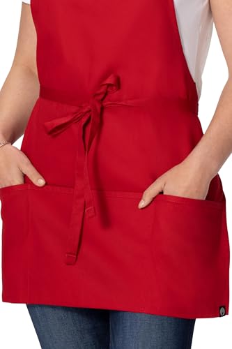 Chef Works Unisex Three Pocket Apron - color: Red