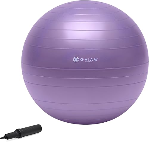 Gaiam Balance Ball Kit, Anti-Burst Stability Ball with Pump | 55cm Anti-Burst Ball | Textured Grip Surface | Air Pump Included | Core & Stability Training | Home Use - color: Purple