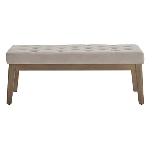 24KF Velvet Upholstered Buttons Tufted Entryway Bench with Solid Wood Leg,Bed Bench Ottoman with Padded Seat,5034-Taupe - color: Light Taupe, size: 15.5"D x 43"W x 17"H