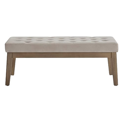 24KF Velvet Upholstered Buttons Tufted Entryway Bench with Solid Wood Leg,Bed Bench Ottoman with Padded Seat,5034-Taupe - color: Light Taupe, size: 15.5"D x 43"W x 17"H
