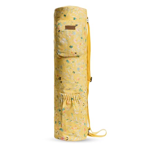 Maison d' Hermine Yoga Mat Duffle Bag Gym Tote Yoga Mat Carry Bag | Cylindrical bag for Woman Men Gifts Adjustable shoulder straps with Drawstring Water Bottle Pocket and zipper pocket - color: Colmar - Yellow, style: Yoga Mat Carry Bag