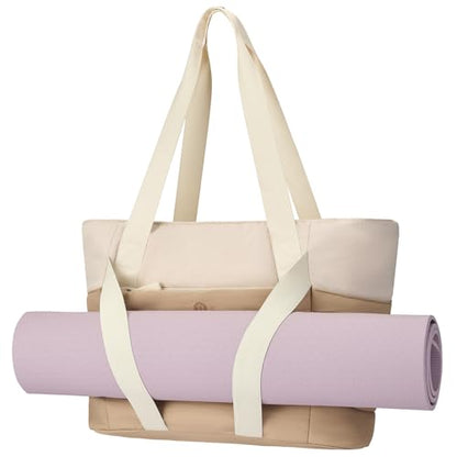 Axcone Women's Yoga Tote Bag with Luggage Sleeve & Mat Straps - Gym Work Bag for Office, Commute, Sports,Travel - color: Beige