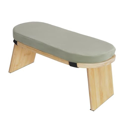 Meditation Bench Foldable & Ergonomic, Kneeling Meditation Stool with 5° Forward Tilt & 400lbs Capacity, Bamboo Meditation Stool with Detachable Velvet Cushion forYoga Prayer (Green) - color: Green